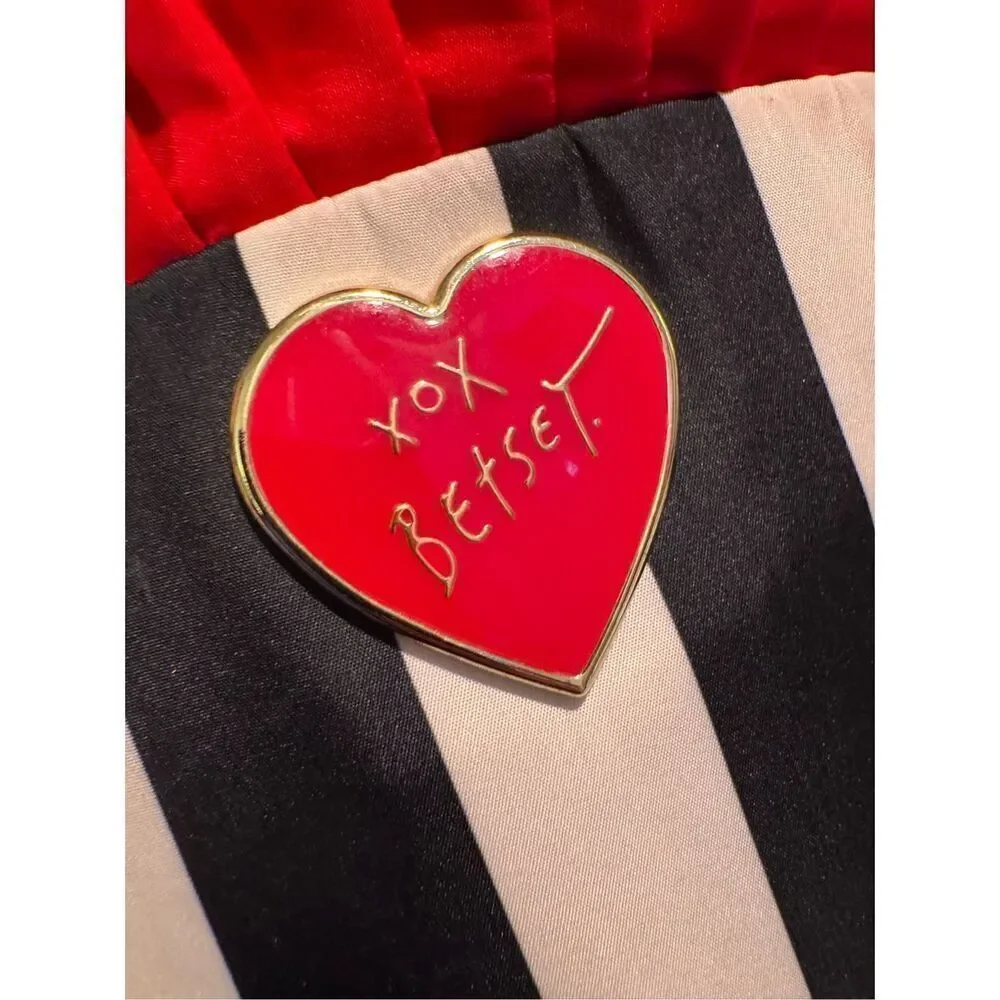 BJ betsey johnson vintage stripe & ruffle top makeup cosmetic small bag heart